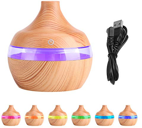 Diffusore di aromi umidificatore, dispositivo per aromaterapia, porta USB, luce LED, venature del legno, per la cameretta dei bambini fin dall'età del bambino, per la casa o l'ufficio