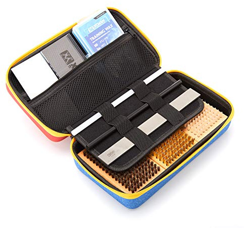 Kit complet d'entretien et de fartage XCMAN pour ski et snowboard - Brosses avec poils en nylon, en laiton, en crin - Grattoir métallique - Grattoir pour la cire - Lime plate PTEX
