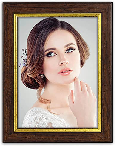 matches21 Cadre Photo en Bois Passe Partout Sous Verre pour Photos, Marron Bord Intérieur Blanc 20 x 25 cm