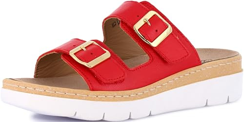GRÜNLAND Moll - Sandalo Comfort Donna, Vera Pelle, Doppia Fibbia Regolabile, Chiusura a Strappo, Plantare Estraibile Dry-Soft in Lattice e Pelle, Suola Conforma, Tacco 4,5 Cm