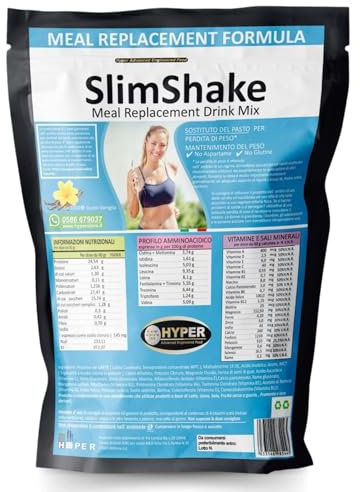Hyper Slim Shake - Sostituto Pasto Dimagrante gr 1000 Gusto Vaniglia - Pasto Sostitutivo Dimagrante per Frullati e Shakes Proteici Ideale per Perdita e Controllo del Peso Forma. Made in Italy
