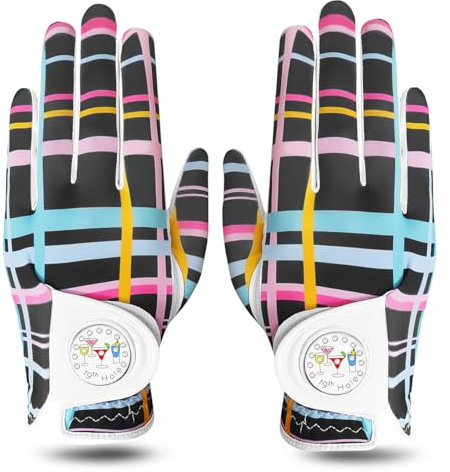 LOVMEAD Damen Golf Handschuh Golfhandschuhe Leder mit Ballmarker All Wetter Linke Rechte Hand Paar, Damen-Golfhandschuhe Rain Grip Weathersof rutschfest Sport (Mehrfarben, S)