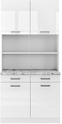Vicco Cucine componibili piccole R-Line, Bianco lucido, 100 cm, PL Marmo, utilizzabile per combinazioni modulari in composizioni cucina