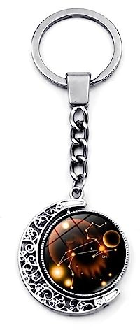 Luminoso 12 Costellazione Segno Zodiacale Portachiavi - Leone Vergine Bilancia Scorpione Sagittario Double Sided Rotazione Luna Ciondolo Cristallo Simbolo Zodiacale Portachiavi, Portachiavi Per Auto,