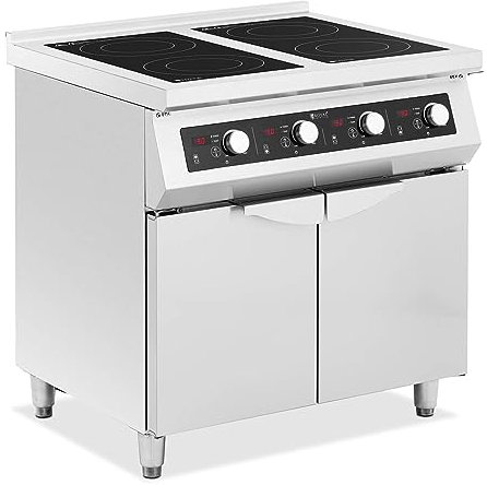 Royal Catering Induktionsherd 17 kW mit 4 Induktionskochfeldern (30 cm) bis 240 °C inkl. Unterschrank Standherd Elektroherd Herd mit Induktionskochfeld Induktionsfeld