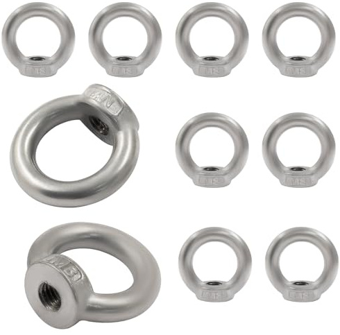 Auvotuis 10 Pcs M8 Metric Ring Shape Lifting Eye Nut, 304 Stainless Steel Threaded Nut Fastener for Heavy Duty Use, M8 (5/16)