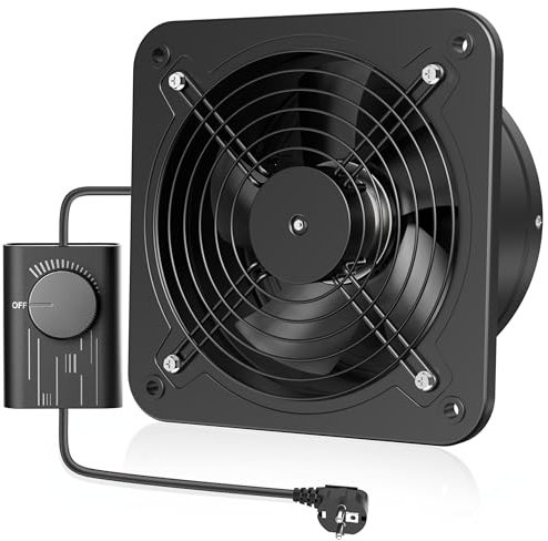 Hon&Guan Ventilatore industriale 200 mm con regolatore di velocità, ventilatore da bagno in metallo silenzioso con valvola di ritorno, spina europea per garage, cucina, sottotetto, ventilazione
