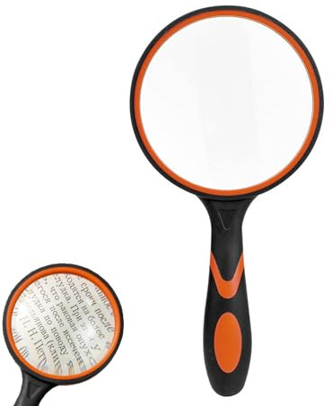 Magnifying Glass, 10X Non-Slip Handheld Reading Magnifier for Kids and Seniors, 80mm Magnifying Glass Lens for Reading, Classroom Science, and Nature Exploration