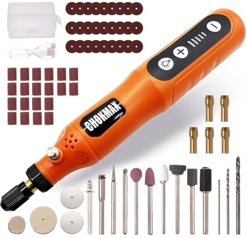 CHOKMAX Akku Multifunktionswerkzeug, 5-Gang-Schleifer-Kit mit 72 Zubehörteilen und Front-LED-Licht, Typ-C-Ladekunsthandwerkswerkzeug zum Gravieren, Schleifen, Polieren, Bohren, Schleifen