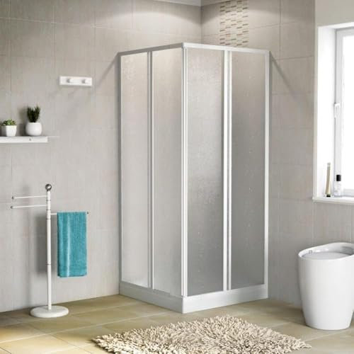 Paluplus Box Doccia Angolare Reversibile di colore Bianco, Misura 80x80x185 cm, Cabina doccia con Pannello in Acrilico Anticalcare, Apertura Centrale Scorrevole con Maniglia -596
