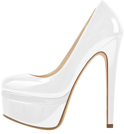 VERISSON Women's Platform Pumps Classic Platform High Heels Stiletto Women's Shoes, White, 8.5 UK