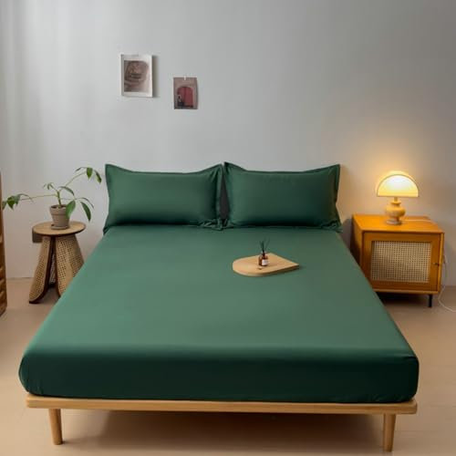 Musihy Spannbetttücher 140 x 200cm Baumwolle Einfarbig Bettwaren Spannbettlaken MatratzenüBerzug, Komfortabel, Grün-Standard