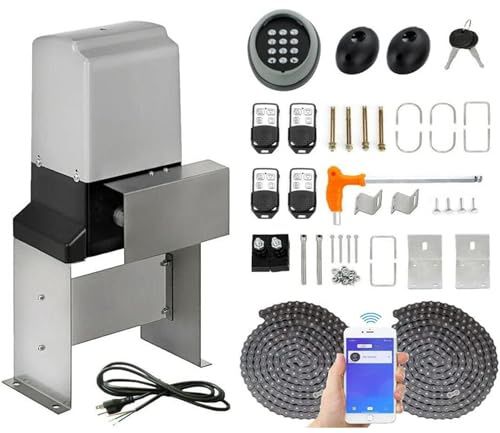 Drytuns Automatic Sliding Gate Opener, Gate Motors with Remote Control APP Control Complete Kit Heavy Duty Driveway for Up to 3300 Pounds with 4 Remotes Wireless Keypad 20ft Chain