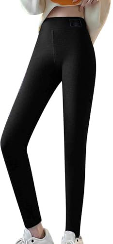 Thermo-Leggings für Damen, Weihnachten, weich gefüttert, hohe Kälte, warme und Leggings, Lamm-Taille, Winter, verdickt und in Hose, Leggings für Damen, UK mit Tasche, Schwarz , XL