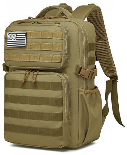 Wotony Military Tactical Backpack for Men Waterproof Daypack 3 Day Assault Pack Molle Bag with Water Bottle Holder (Khaki, 30L)