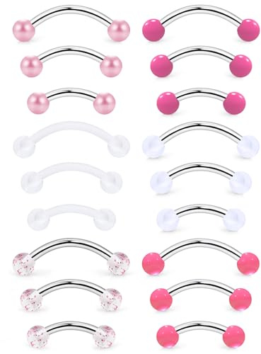 Goerhsjie 16g Pink Eyebrow Rook Snug Vertical Labret Lip VCH Snake Frog Eyes Anti Tragus Christina Daith Earrings Belly Button Ring Bridge Hood Surface Curved Barbell Piercing Jewelry for Women Men