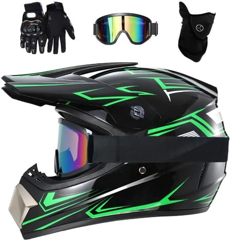 Unisexo MTB Casco de Motocross, con Gafas Guantes Mascarilla, Juventud Niño Integral Todoterreno Calle Moto ATV Cascos, Deporte Al Aire Libre Descenso Enduro BMX Dirt Bike Casco(Negro,XL/58-59CM)