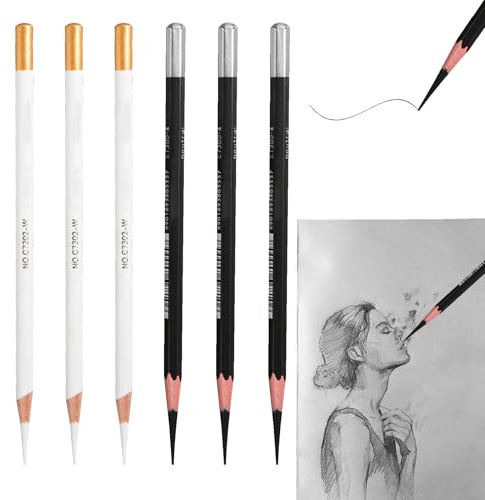 Lot de 6 crayons à charbon pour croquis, croquis, crayons noirs et blancs, crayons de croquis professionnels pour dessin, ombre, estompage, craie pour artistes débutants