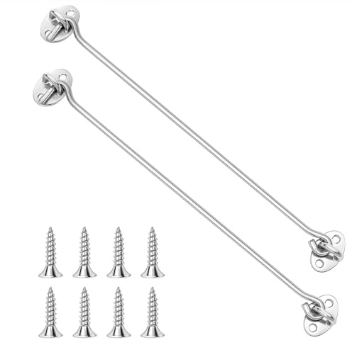 2 Pezzi Blocca Finestra Aperta, 30cm Ganci per Porta e Finestra, Chiusura Sicura per Finestre, Persiane, Porte di Garage e Fienili, Gancio in Acciaio Inossidabile con Viti per Installazione Facile