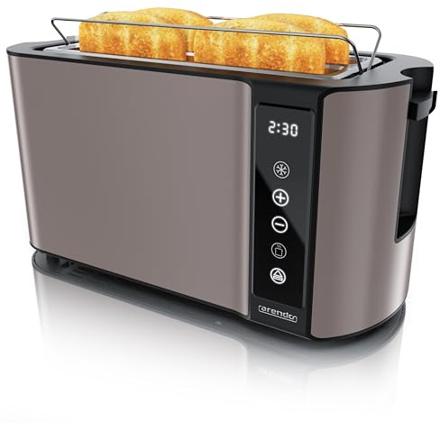 Arendo - Edelstahl Toaster Langschlitz 4 Scheiben- Touchscreen – Doppelwandgehäuse – 1500 W – Integrierter Brötchenaufsatz – 7 Bräunungsgrade – Brotzentrierung – Restzeitanzeige – Memoryfunktion