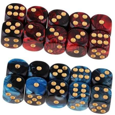 AEKZOX 20 Piezas Dados de 6 Caras 16mm Acrílico para Juegos de Mesa Negro Rojo Azul