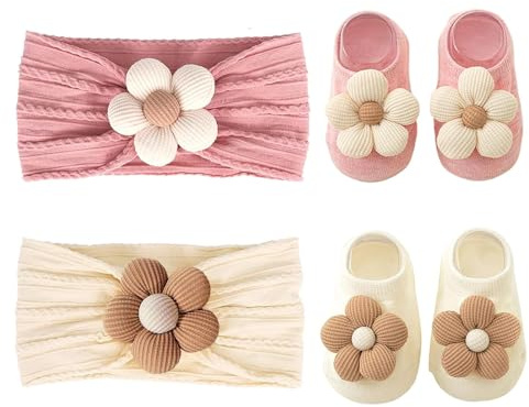 Vesavifaka Baby Flower Headband and Socks: Cute Headband and Grip Socks Sets for Toddler Newborn Infant Kids Girl