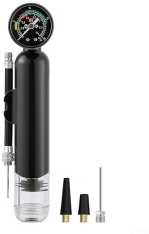 Yhenlovtt Mini pompe à air portable avec manomètre pour basket-ball, football et volley-ball – Pompe manuelle compacte avec jauge de 1,4 bar/20 PSI pour SP (noir)