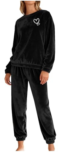 NSICBMNO Ensembles de Vêtements de Détente pour Femmes Pyjamas à Manches Longues Hiver Tenue Deux Pièces Pyjamas en Velours Pull à Cœur Sweat-shirt Surdimensionné Pantalon Large Bas de Pyjama en