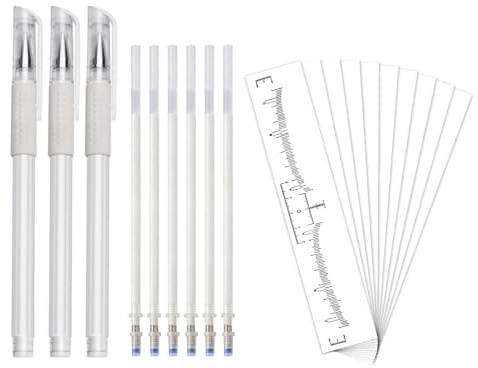 Regla para cejas, 10 reglas para dibujar cejas + 3 marcadores de piel con 6 recambios, plantilla para cejas, reutilizable, autoadhesiva, pegatinas para cejas para principiantes