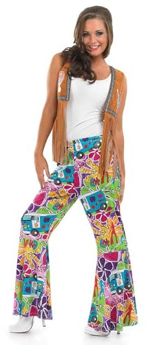 Fun Shack Kostüm Hippie Damen, 70er Jahre Flower Power, Bunte Schlaghose, Perfekt für Karneval und Festivals, M