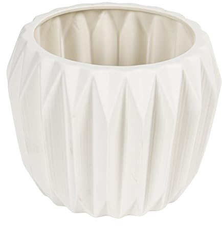 Bloomingville White Fluted Stoneware Flower Pot