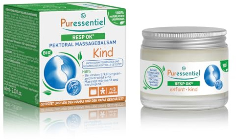 Puressentiel - Respiratoire - Baume de Massage Pectoral Enfant Resp'OK - Formule 100% d'origine naturelle - Procure un massage réchauffant et apaisant dès les premiers froids - 60 ml