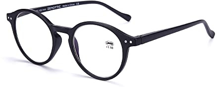 ZENOTTIC Occhiali da Lettura Presbiopia Anti Luce Blu con Lenti Antiriflesso Uomo e Donna Leggero Telaio Rotondo Vintage Nero 3.0x