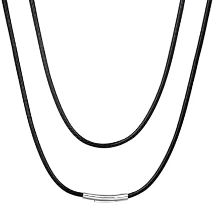 Cordino Uomo in Pelle Collana Uomo Collana Corda e Bracciale in Caucciu Impermeabile Intrecciata Chiusura a Moschettone Sottile Conezione Regalo Ricambio per Ciondolo