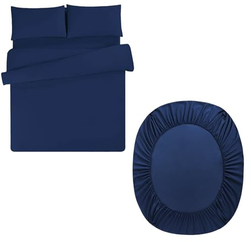 Aisbo Double Duvet Set with Sheet - Navy Blue 4 Pieces Microfiber Bedding Set for Double Bed, Includes Duvet Cover, Fitted Sheet and Pillowcases
