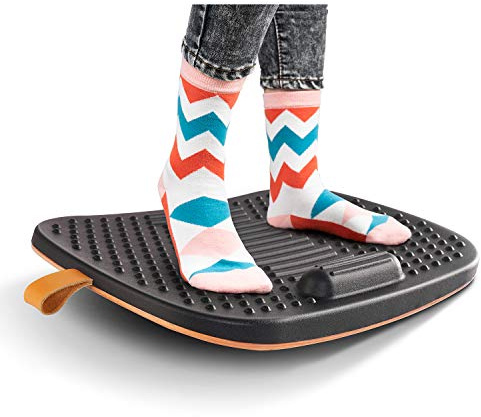 FEZIBO Alfombrilla de equilibrio para escritorio de pie, antifatiga, para oficina de pie, tabla oscilante con diseño ergonómico (grande, negro obsidiana)