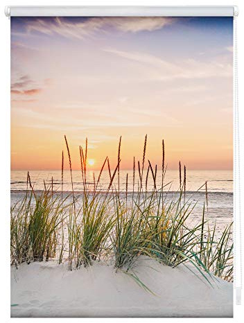 Lichtblick Klemmfix Verdunklungs-Rollo mit Motiv, ohne Bohren, Blickdicht, Seitenzugrollo, Made in Germany, Nordseestrand - Rot Weiß 70 x 150 cm