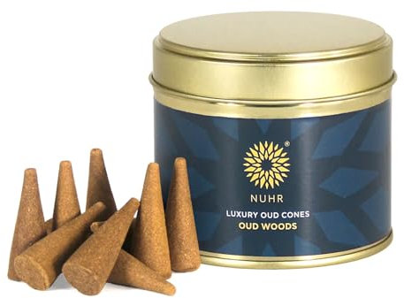NUHR HOME Incense Cones Oud Woods / 20 Strong Scented Cones/Bakhoor alternative/Lasting Fragrance Aroma Natural Authentic Agarwood for Aromatherapy, Meditation & Stress Relief Refreshing
