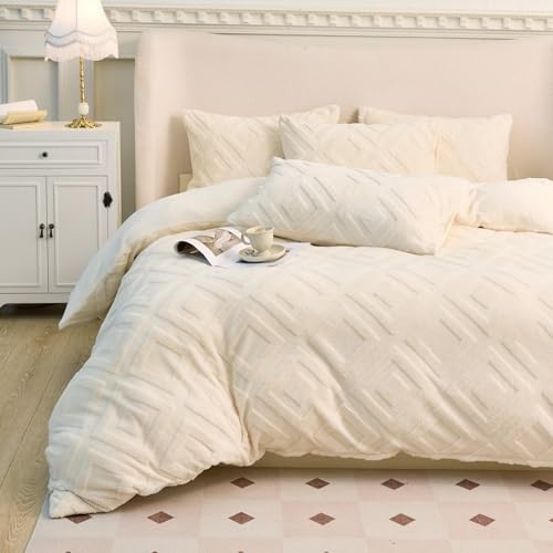 KEAYOO Ropa de cama de felpa de 155 x 220 cm, con forro polar mullido, extracálida, para invierno, funda de almohada de 80 x 80 cm (beis, 155 x 220)