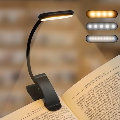 Luce da Lettura con Pinza, Lampada da Lettura Ricaricabile USB con 9 LEDs, 3 Temperature di Colore, Dimmerabile Senza Livelli, Portatile, per Luce Lettura Libro Notturna, Portatili, Bambini(Nero)