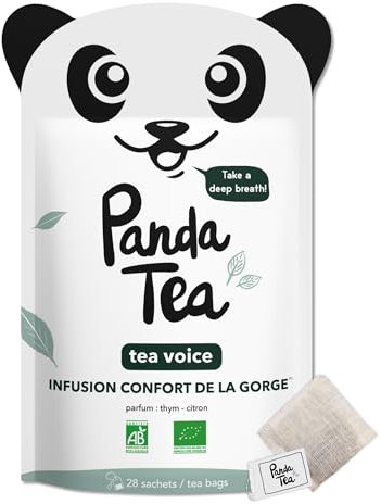Panda Tea Infusion Confort de La Gorge à Base De Thym Tea Voice | Tisane Pour Le Confort De La Gorge Et Soulage Les Inflammations Respiratoires | Certifié Biologique | 28 Sachets Mousseline