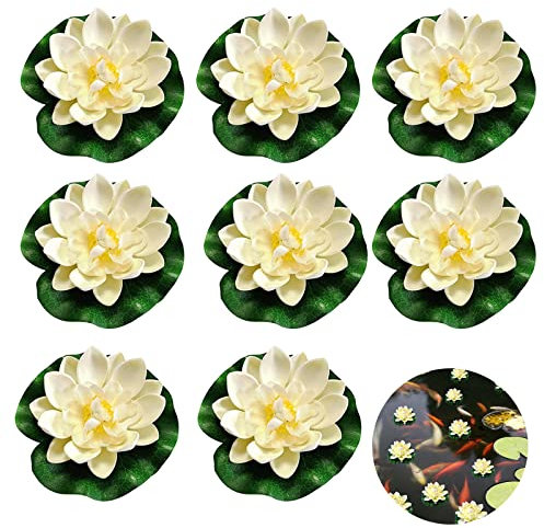 Qunkun Lot de 8 fleurs flottantes, nénuphars artificiels, mini étang, plantes aquatiques, mini étang, décoration pour étang à poissons, étang de jardin, étang, terrasse