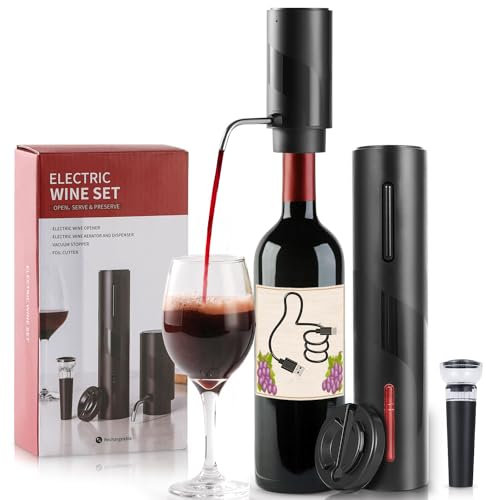 ZOYIDOUX Elektrischer weinbelüfter Set 4-in-1 Weinset mit Wiederaufladbarem Weinöffner, Wiederaufladbarem Weinbelüfter, Folienschneider und Vakuum Weinstopfen, Geschenkset für Weinliebhaber