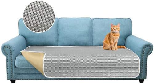 Granbest Dicke Mikrofaser Samt Sofa Sitzbezug 3-Sitzer Sofabezug, Hohe Dichte Anti-Rutsch Couchbezug, Vier Jahreszeiten Universal Waschbare Sofaschutz für Haustiere und Kinder (3 Sitzer, Hellgrau)