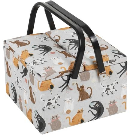 Hobby Gift Grande scatola portaoggetti per cucito, doppio coperchio, 25 x 25 x 17 cm, Gatti