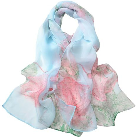 GWAWG Sommerschal Damen Dünn Chiffon Schal Leicht Lotus Blau für Strand Alltag Party Bankett