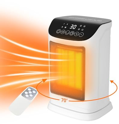 Primevolve 1800W Electric Heater, Portable Ceramic Space Heater with ECO Mode, Small Energy Efficient Room Heater,70°Oscillation, Remote Control, Quiet Fan Heater, Overheat & Tipping Protection