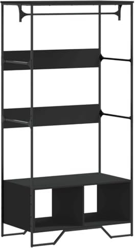 vidaXL Garderob svart 90x50x180 cm konstruerat trä, hatthyllor, klädstång, klädförvaring, klädskåp, klädstänger, jackhängare, garderob, garderober