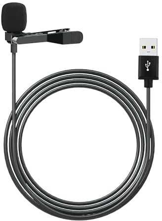 Microfono Lavalier USB da 2m, Microfono a Clip Omnidirezionale Plug & Play per PC, Mac, Laptop - Ideale per Skype, Registrazioni, Podcast, Gaming - Compatibile con Windows e iOS