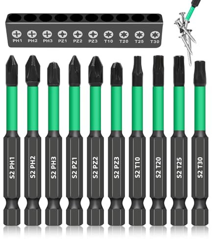 Cexovo Jeu de Embouts Tournevis de Pozidriv 10 PiècesEmbouts de Tournevis de 70 mm Mèche Croisée Antidérapante Embout Tige Hexagonale 1/4 Phosphide Noir